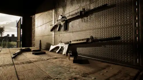 Weapons 3D Models hanging from a wall